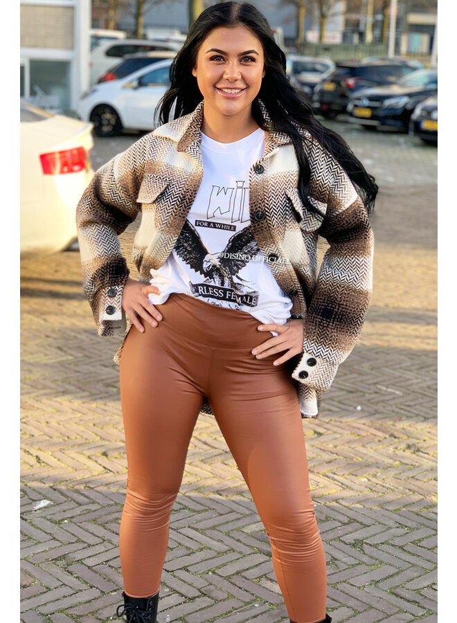 BROWN - ESMERALDA - LEATHER LOOK LEGGING PANTS