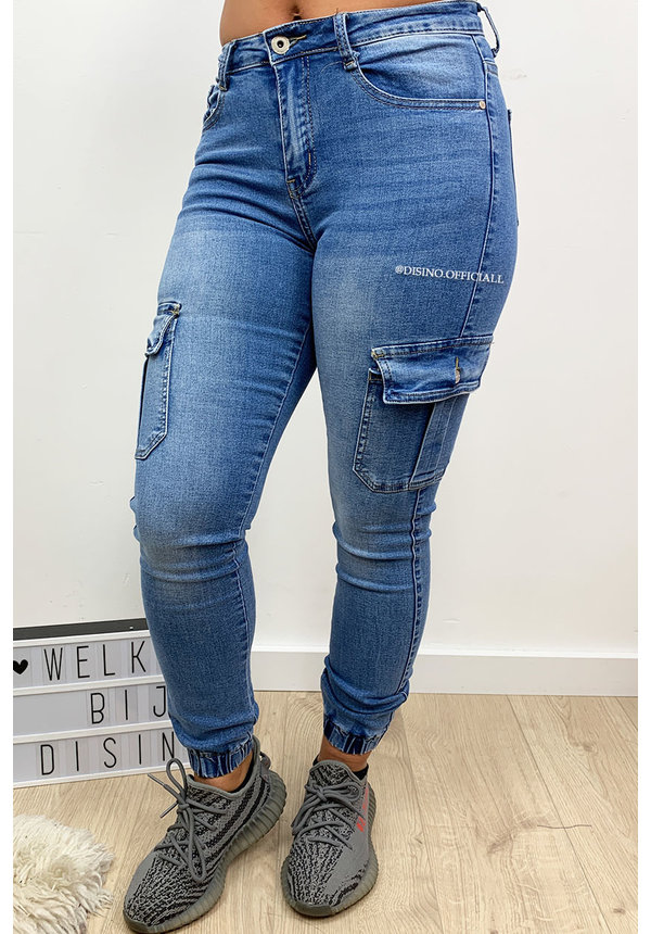 BLUE - 'ALEXA' - SUPER STRETCH DENIM CARGO PANTS