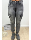 GREY - 'ALEXA' - SUPER STRETCH DENIM CARGO PANTS