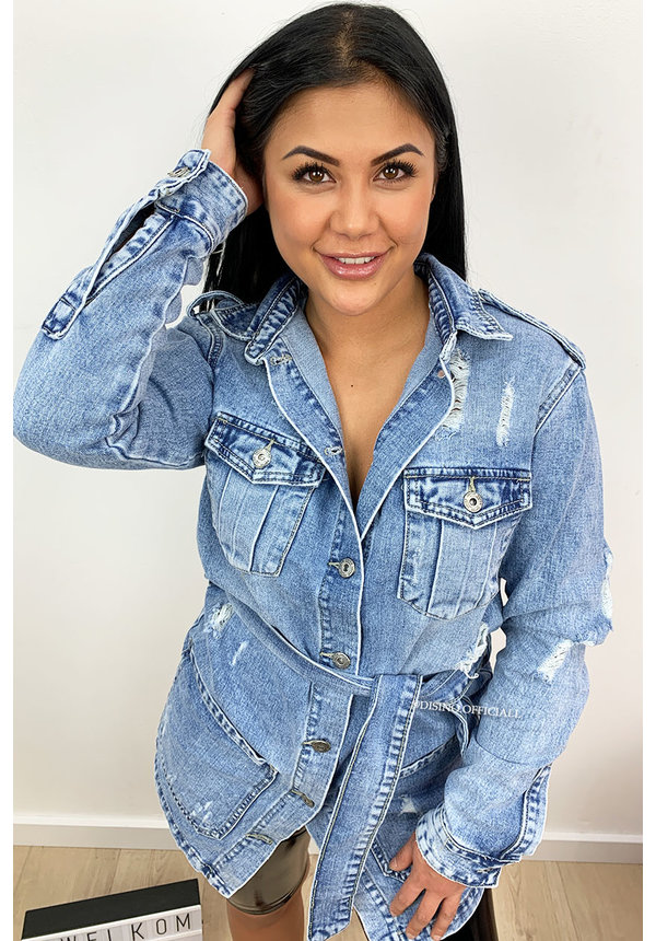 BLUE - 'TIFFANY' - RIPPED DENIM JACK DRESS