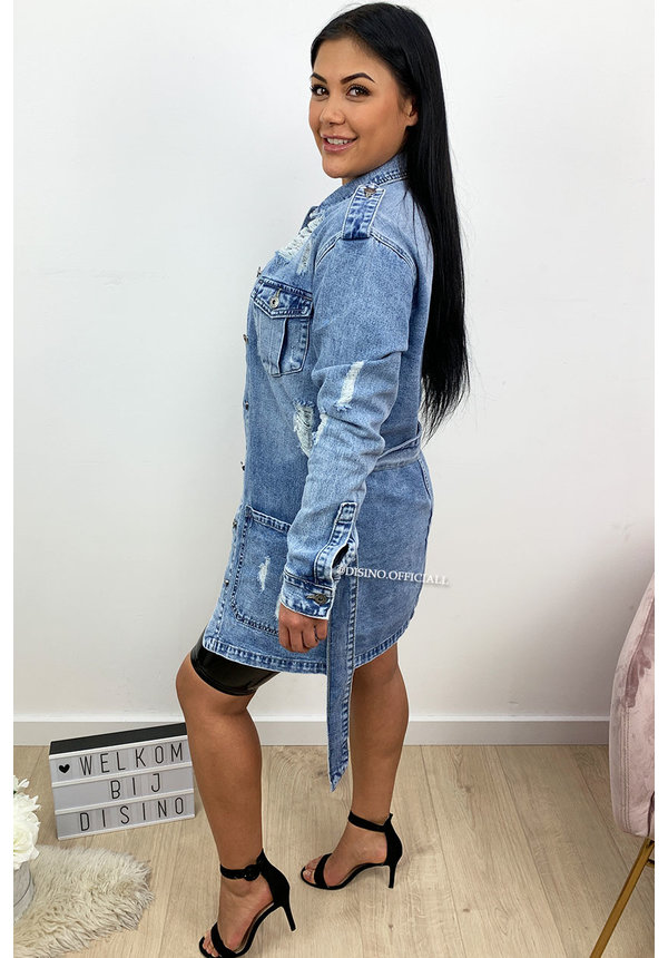 BLUE - 'TIFFANY' - RIPPED DENIM JACK DRESS