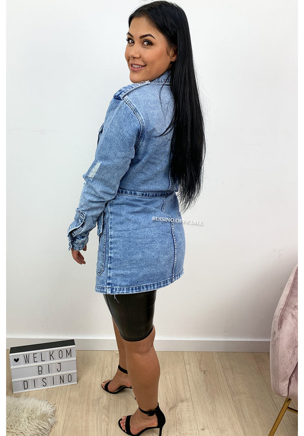 BLUE - 'TIFFANY' - RIPPED DENIM JACK DRESS