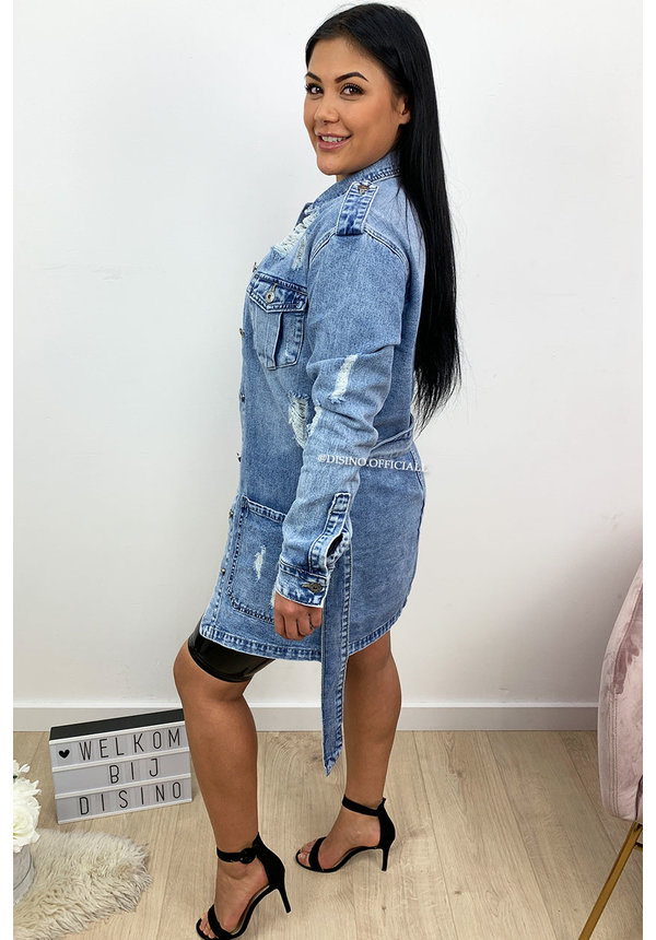 BLUE - 'TIFFANY' - RIPPED DENIM JACK DRESS