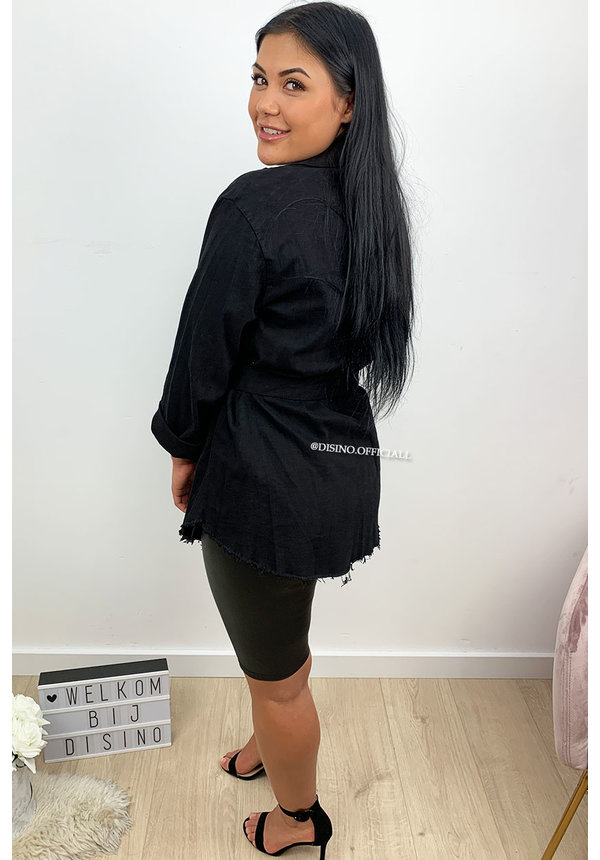 BLACK - 'JACLYN' - OVERSIZED DENIM BLOUSE DRESS WITH BELT