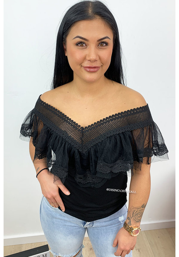 BLACK - 'DILAYLA' - OFF SHOULDER MESH TOP