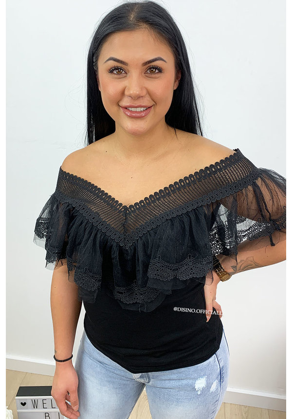 BLACK - 'DILAYLA' - OFF SHOULDER MESH TOP