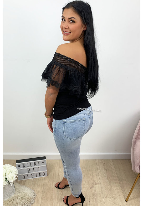 BLACK - 'DILAYLA' - OFF SHOULDER MESH TOP