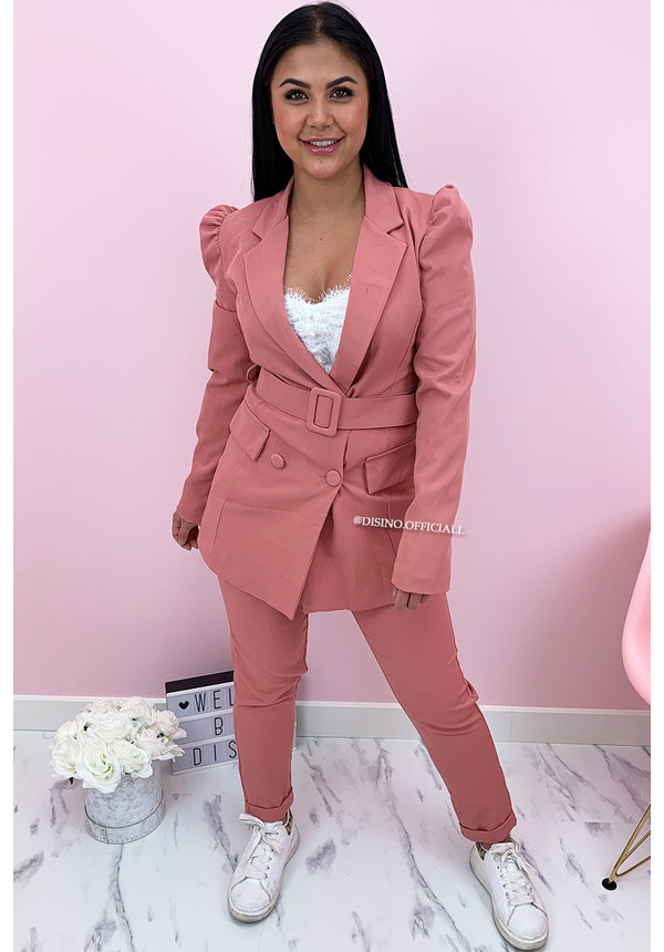 PINK - 'CHANEL' - CLASSY PUFF SLEEVE SUIT