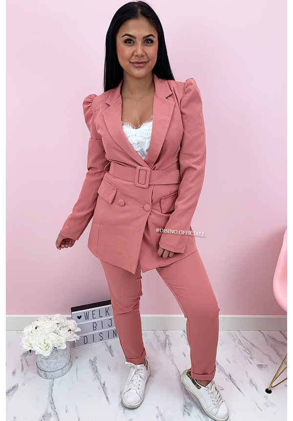 PINK - 'CHANEL' - CLASSY PUFF SLEEVE SUIT