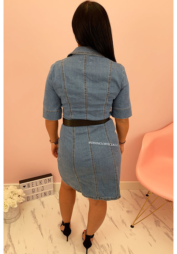 MEDIUM BLUE - 'AIDA' - REAL DENIM BUTTON UP DRESS