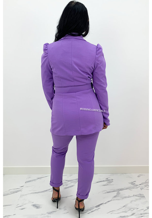 PURPLE - 'CHANEL' - CLASSY PUFF SLEEVE SUIT