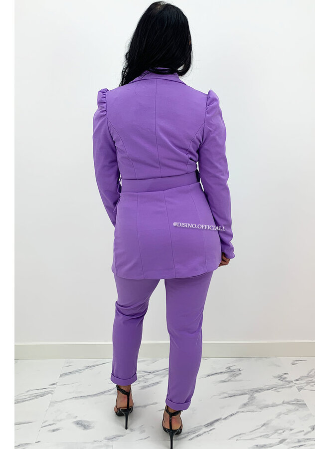 PURPLE - 'CHANEL' - CLASSY PUFF SLEEVE SUIT