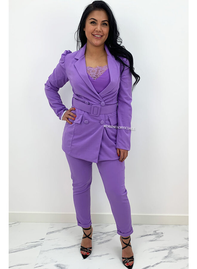 PURPLE - 'CHANEL' - CLASSY PUFF SLEEVE SUIT