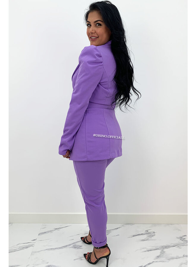 PURPLE - 'CHANEL' - CLASSY PUFF SLEEVE SUIT