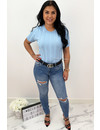 LIGHT BLUE - 'SABINE' - RIBBED SHORT SLEEVE TOP