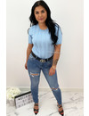 LIGHT BLUE - 'SABINE' - RIBBED SHORT SLEEVE TOP