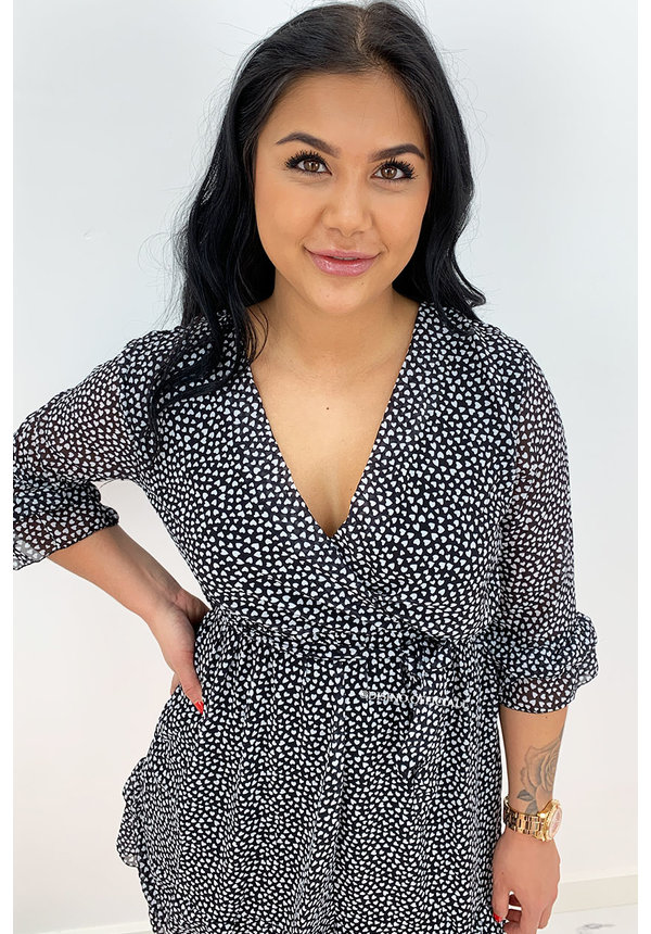 BLACK - 'DAPHNE' - HEART DOTTED RUFFLE DRESS