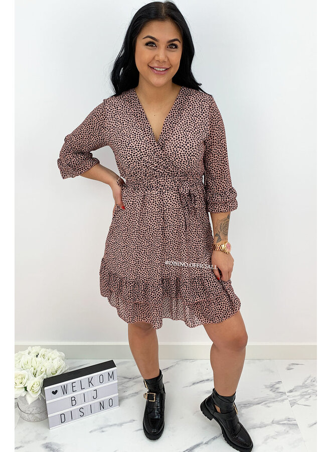 PINK - 'DAPHNE' - HEART DOTTED RUFFLE DRESS