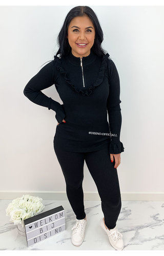 BLACK - 'MARIE' - INSPIRED SOFT RUFFLE COMFY TWO PIECE - 911 BLACK - 'MARIE' - INSPIRED SOFT RUFFLE COMFY TWO PIECE - 911