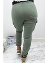 KHAKI GREEN - 'NOVA' - SUPER STRETCH DENIM CARGO PANTS