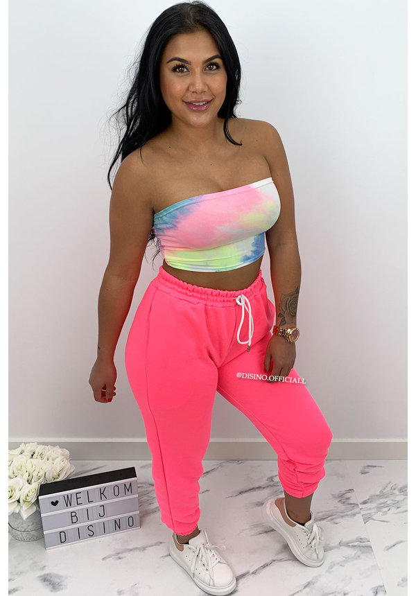 NEON PINK - LIZZ - WATERCOLOR BANDEAU TOP