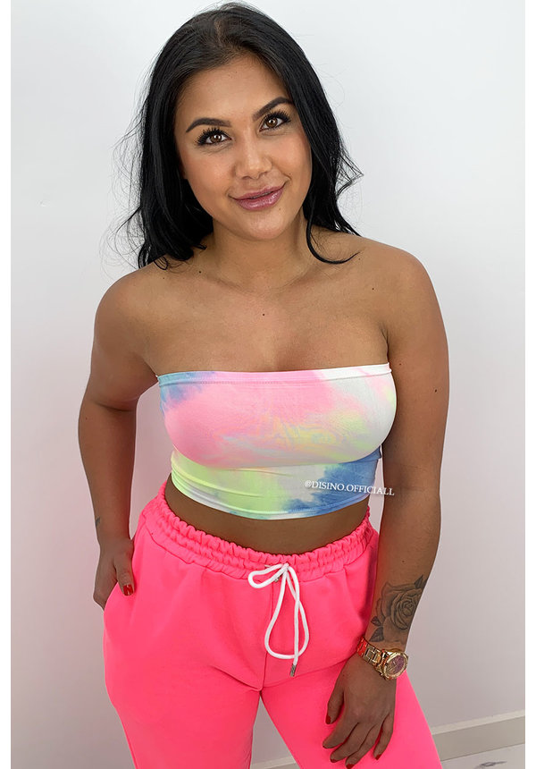 NEON PINK - LIZZ - WATERCOLOR BANDEAU TOP