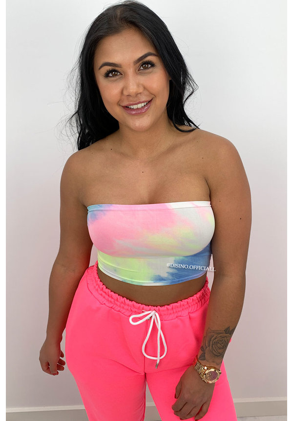 NEON PINK - LIZZ - WATERCOLOR BANDEAU TOP