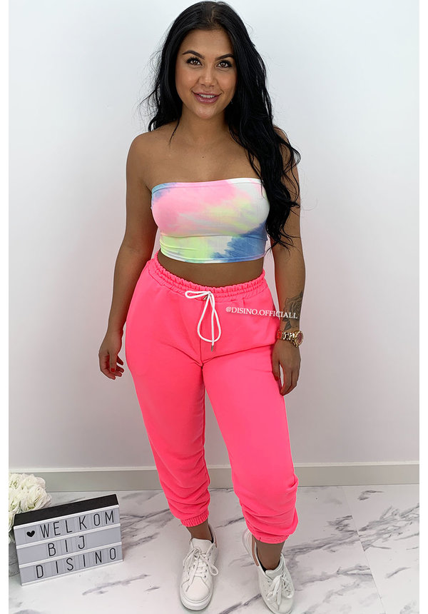 NEON PINK - LIZZ - WATERCOLOR BANDEAU TOP