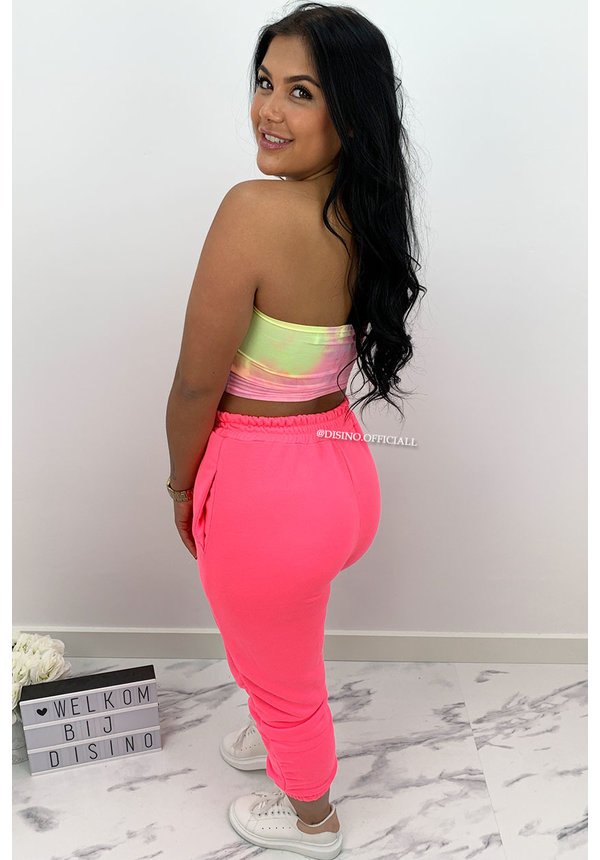 NEON PINK - LIZZ - WATERCOLOR BANDEAU TOP