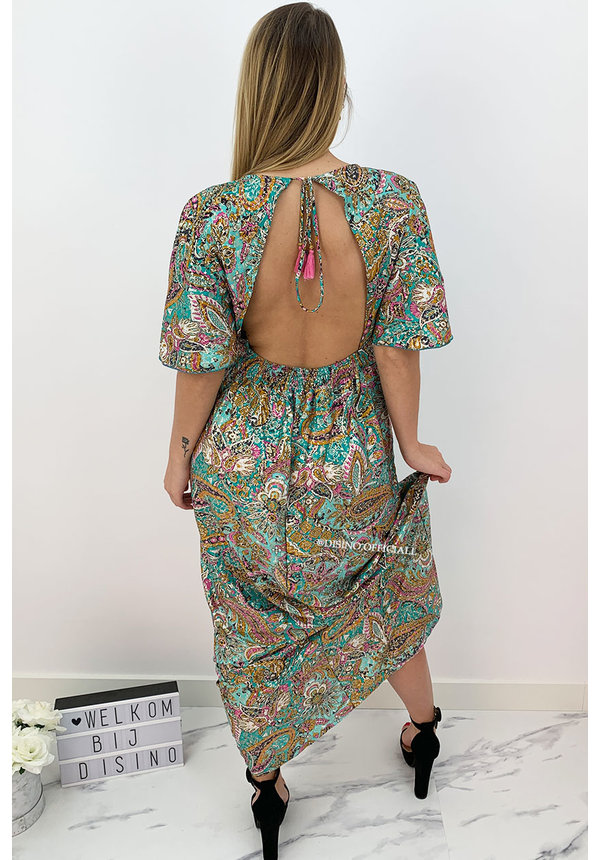 AZURE BLUE - 'MAJORCA' - LUXE BOHO CHIQUE OPEN BACK MAXI DRESS