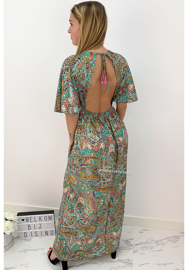 AZURE BLUE - 'MAJORCA' - LUXE BOHO CHIQUE OPEN BACK MAXI DRESS