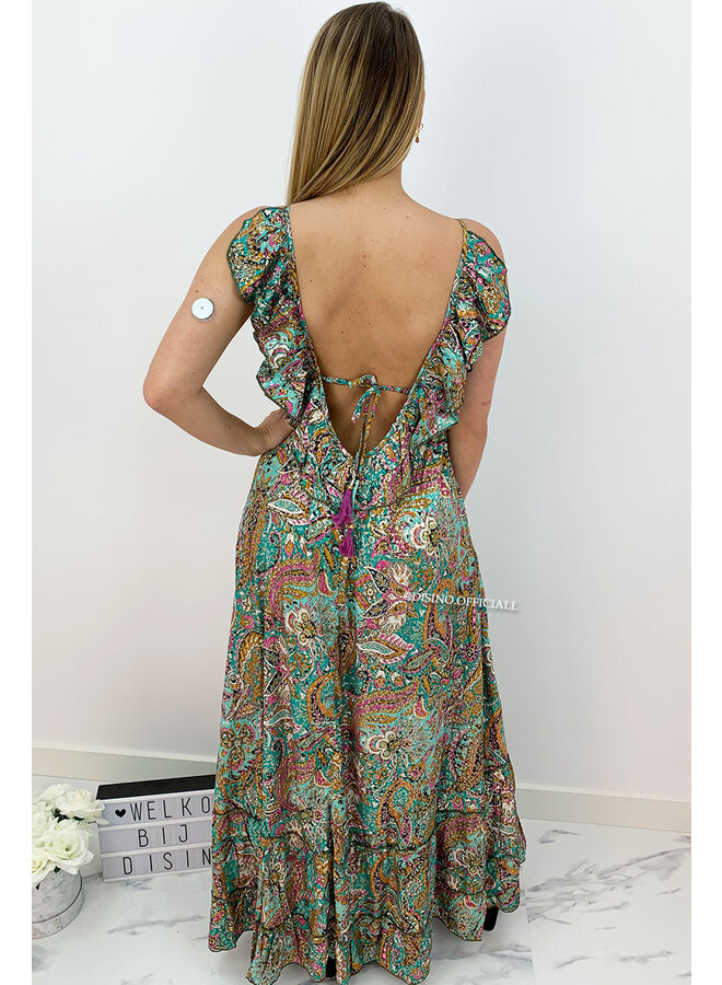 AZURE BLUE - 'MAJORCA LOW BACK' - LUXE BOHO CHIQUE OPEN BACK MAXI DRESS
