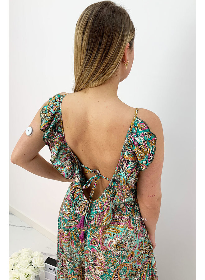 AZURE BLUE - 'MAJORCA LOW BACK' - LUXE BOHO CHIQUE OPEN BACK MAXI DRESS