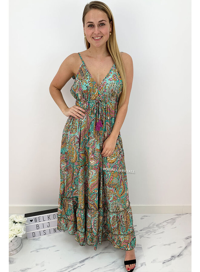 AZURE BLUE - 'MAJORCA LOW BACK' - LUXE BOHO CHIQUE OPEN BACK MAXI DRESS