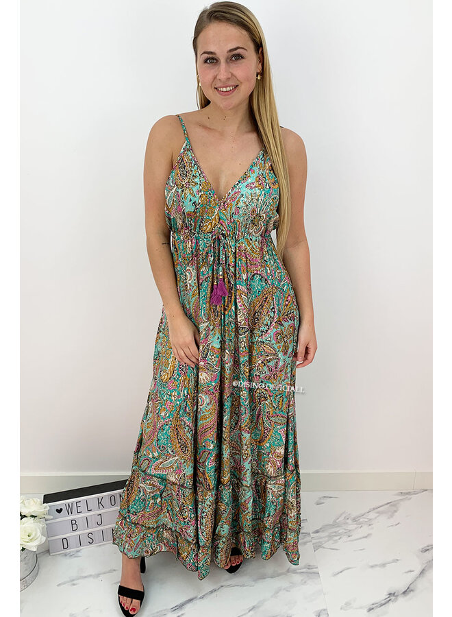 AZURE BLUE - 'MAJORCA LOW BACK' - LUXE BOHO CHIQUE OPEN BACK MAXI DRESS