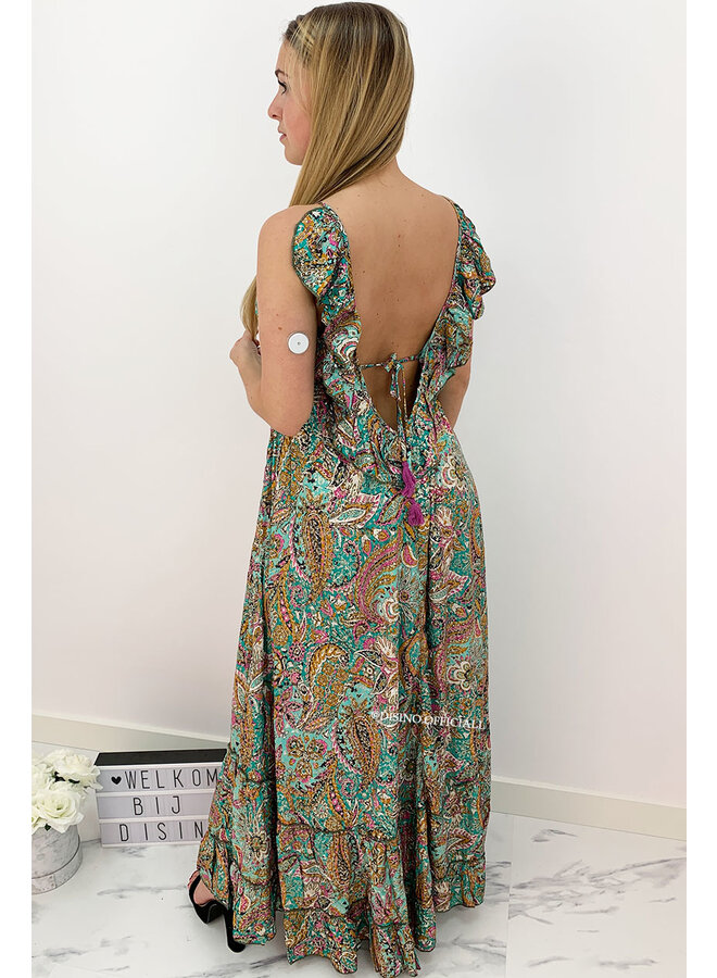 AZURE BLUE - 'MAJORCA LOW BACK' - LUXE BOHO CHIQUE OPEN BACK MAXI DRESS