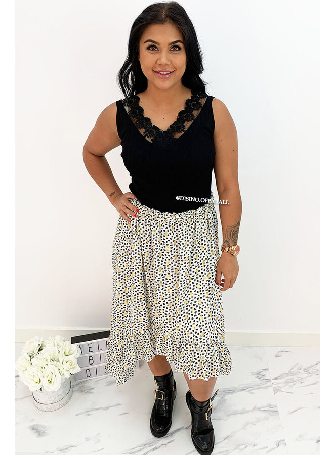 BLACK - 'JOSIE' - FLOWER LACE RIBBED TOP