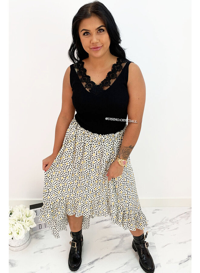 BLACK - 'JOSIE' - FLOWER LACE RIBBED TOP