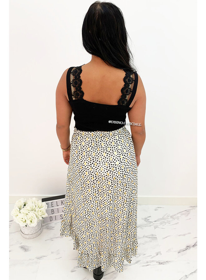 BLACK - 'JOSIE' - FLOWER LACE RIBBED TOP