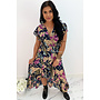 PURPLE - 'AUDREY' - GOLD DOTTED FLORAL MAXI RUFFLE DRESS