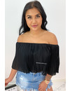 BLACK - 'SADIE' - PLISSE OFF SHOULDER TOP