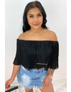 BLACK - 'SADIE' - PLISSE OFF SHOULDER TOP