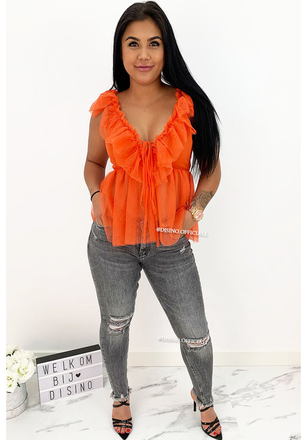 ORANGE - 'JULIET' - V-NECK MESH TOP