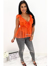 ORANGE - 'JULIET' - V-NECK MESH TOP