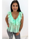 GREEN - 'JULIET' - V-NECK MESH TOP