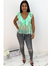 GREEN - 'JULIET' - V-NECK MESH TOP