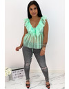 GREEN - 'JULIET' - V-NECK MESH TOP