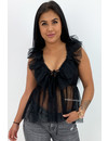 BLACK - 'JULIET' - V-NECK MESH TOP