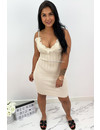 BEIGE - 'MANDY' - RIBBED BODYCON DRESS WITH SEXY LACE