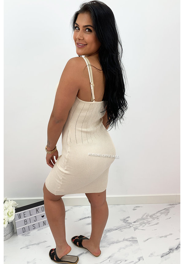 BEIGE - 'MANDY' - RIBBED BODYCON DRESS WITH SEXY LACE